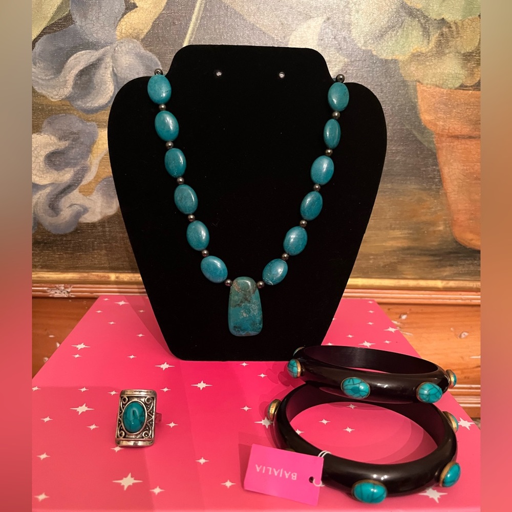 TURQUOISE & HEMATITE NECKLACE WITH PENDANT BUNDLE SET